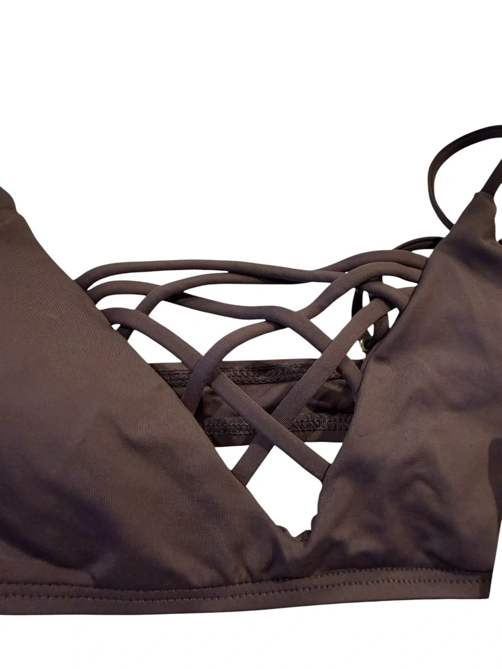 L*Space Jamie Bikini Top Small PEB Brown Strappy Criss Cross Back Triangle Small